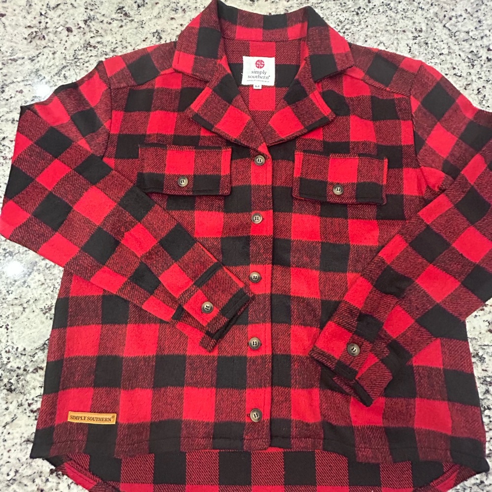 Simply Southern Womens Red and Black‎ Checkered Shirt Excellent Condition